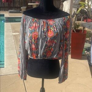 a'gaci Floral Striped Off-Shoulder Blouse